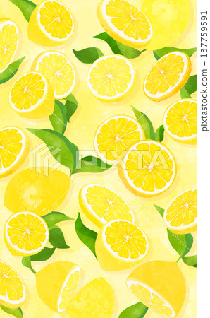 Lemon with leaves scattered background 2_vertical Lemon with leaves scattered background 2_vertical 137759591