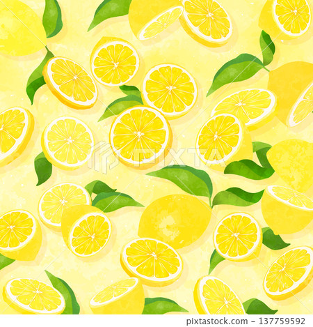 Lemon with leaves scattered background 2_square 137759592