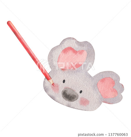 Hand-painted watercolor childlike drawing of koala with red pencil, isolated on white. Perfect for advertising kids creative workshops, art classes, school materials, posters, educational designs Hand-painted watercolor childlike drawing of koala with red pencil, isolated on white. Perfect for advertising kids creative workshops, art classes, school materials, posters, educational designs 137760063