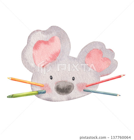 Hand-painted watercolor childlike drawing of funny koala with pencil whiskers, isolated on white. Perfect for advertising kids creative workshops, art classes, poster, school project, craft activities Hand-painted watercolor childlike drawing of funny koala with pencil whiskers, isolated on white. Perfect for advertising kids creative workshops, art classes, poster, school project, craft activities 137760064