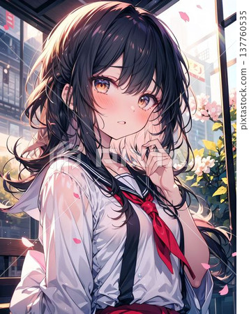 櫻花環繞的可愛女孩插圖 櫻花環繞的可愛女孩插圖 137760535