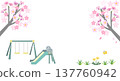 Spring frame background illustration material featuring cherry blossom trees and playground equipment. 137760942