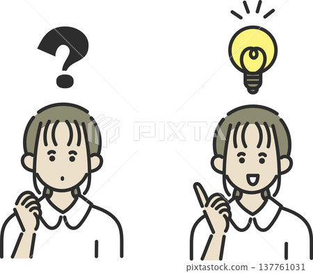 一組插圖,描繪了一位護士,她手上拿著一個問號,似乎在思考某個想法。 一組插圖,描繪了一位護士,她手上拿著一個問號,似乎在思考某個想法。 137761031