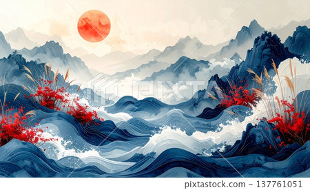 [AI-generated image] Kyoto Yuzen: The beauty of Japanese tradition showcased with flowing water patterns. 137761051