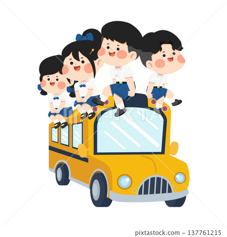Children Riding on Top of School Bus 137761215