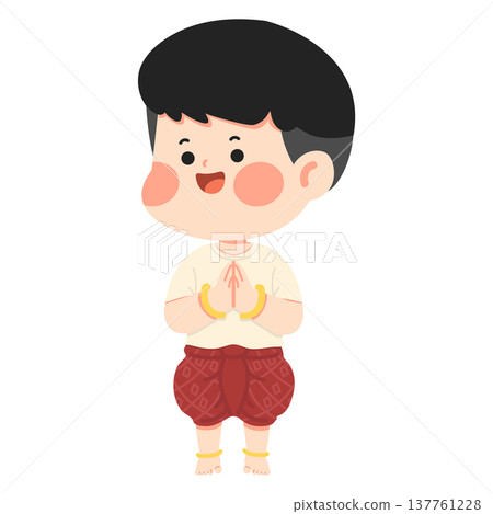 Thai Boy Greeting with Praying Hands 137761228