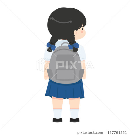Girl With Backpack Wearing School Uniform Girl With Backpack Wearing School Uniform 137761231