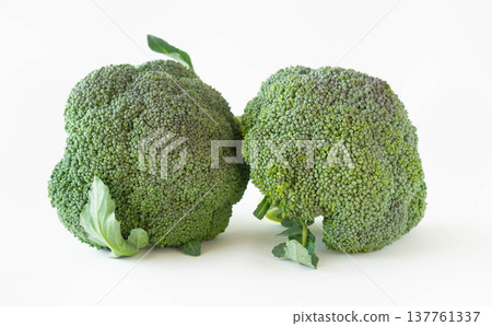 Purple-tinged broccoli, a green and yellow vegetable 137761337