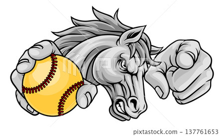 Horse Mustang Stallion Softball Sports Team Mascot 137761653