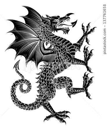 Coat of Arms Crest Rearing Heraldry Welsh Dragon Coat of Arms Crest Rearing Heraldry Welsh Dragon 137761658