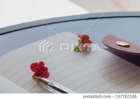Open notebook and pen with tiny flowers, representing ideas and natural beauty 137762186