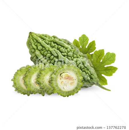 Bitter gourd with leaves isolated on white background Bitter gourd with leaves isolated on white background 137762278