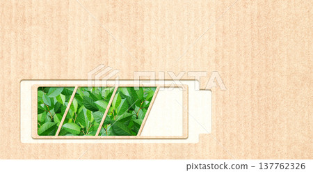 Horizontal backdrop with eco battery charge indicator. Ecology, go green, environmental, conservation protection. Sustainable development of strategy approach to zero waste, responsible consumption Horizontal backdrop with eco battery charge indicator. Ecology, go green, environmental, conservation protection. Sustainable development of strategy approach to zero waste, responsible consumption 137762326