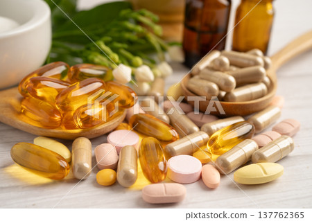 Alternative medicine herbal organic capsule drug herb. 137762365