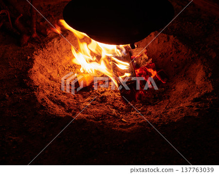 A scene of a traditional Japanese countryside hearth on a winter night. A scene of a traditional Japanese countryside hearth on a winter night. 137763039