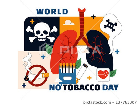 World No Tobacco Day Vector Illustration with Stop Smoking Symbol, Lungs Health Awareness, Cigarette Ban Campaign and Anti Tobacco Design 137763307
