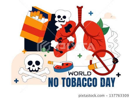 World No Tobacco Day Vector Illustration with Stop Smoking Symbol, Lungs Health Awareness, Cigarette Ban Campaign and Anti Tobacco Design World No Tobacco Day Vector Illustration with Stop Smoking Symbol, Lungs Health Awareness, Cigarette Ban Campaign and Anti Tobacco Design 137763309