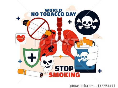 World No Tobacco Day Vector Illustration with Stop Smoking Symbol, Lungs Health Awareness, Cigarette Ban Campaign and Anti Tobacco Design 137763311