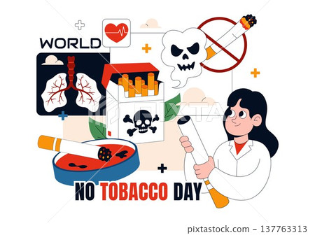 World No Tobacco Day Vector Illustration with Stop Smoking Symbol, Lungs Health Awareness, Cigarette Ban Campaign and Anti Tobacco Design World No Tobacco Day Vector Illustration with Stop Smoking Symbol, Lungs Health Awareness, Cigarette Ban Campaign and Anti Tobacco Design 137763313