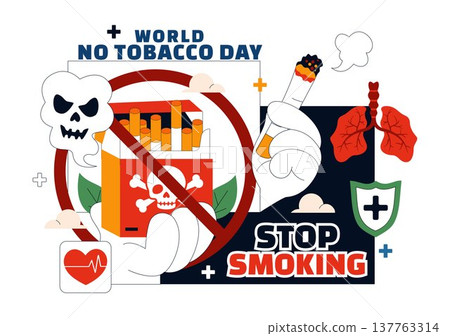 World No Tobacco Day Vector Illustration with Stop Smoking Symbol, Lungs Health Awareness, Cigarette Ban Campaign and Anti Tobacco Design 137763314