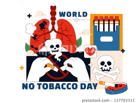 World No Tobacco Day Vector Illustration with Stop Smoking Symbol, Lungs Health Awareness, Cigarette Ban Campaign and Anti Tobacco Design 137763315