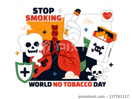 World No Tobacco Day Vector Illustration with Stop Smoking Symbol, Lungs Health Awareness, Cigarette Ban Campaign and Anti Tobacco Design 137763317