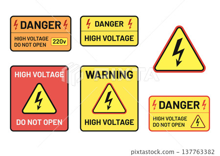 high voltage danger electricity warning sign set 137763382