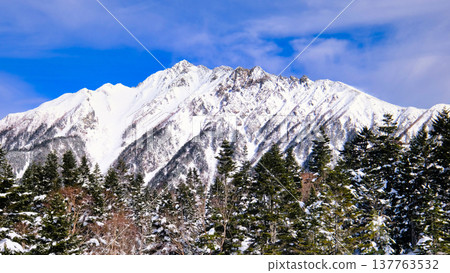 Mount Yarigatake as seen from the Gifu River 137763532