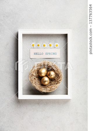 Minimal Easter flat lay with white frame Minimal Easter flat lay with white frame 137763564
