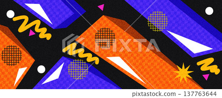 Vibrant Memphis Background with Bold Geometric Shapes. Abstract Background with Retro Style, Suitable for Banner and Poster Design of Sports, Games, or Kids Events Vibrant Memphis Background with Bold Geometric Shapes. Abstract Background with Retro Style, Suitable for Banner and Poster Design of Sports, Games, or Kids Events 137763644