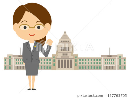 An image of a female politician standing in front of the National Diet Building. An image of a female politician standing in front of the National Diet Building. 137763705