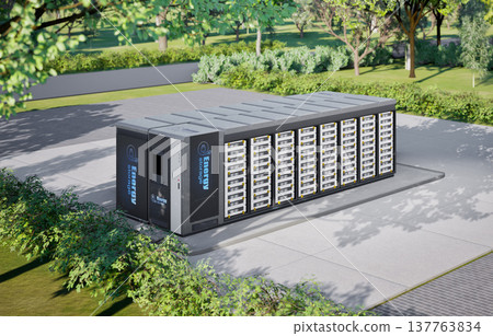 Energy storage system or battery container unit see through under blue sky 137763834