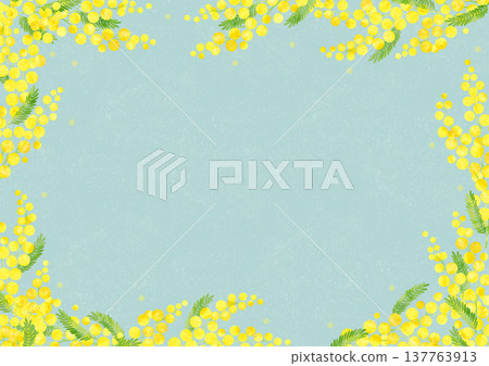 Mimosa watercolor-style background material, frame, arranged in parallel. 137763913