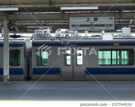 一列火車停靠在常磐線上野站月台。 137764026