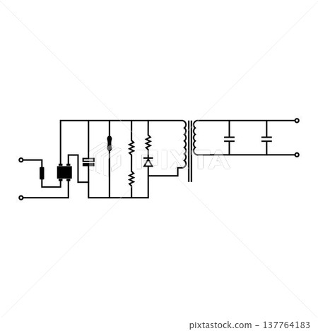 A simple electronic circuit diagram with basic components, isolated on a white background. A simple electronic circuit diagram with basic components, isolated on a white background. 137764183