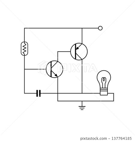 A simple electronic circuit diagram with basic components, isolated on a white background. A simple electronic circuit diagram with basic components, isolated on a white background. 137764185