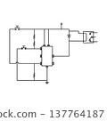 A simple electronic circuit diagram with basic components, isolated on a white background. 137764187