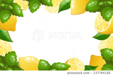 Vector frame with lemons and mint leaves 137764188