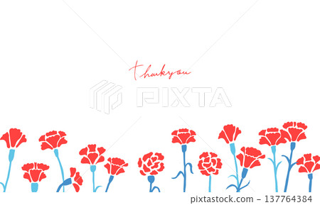 母親節康乃馨插圖。紅色康乃馨相框套裝。 137764384