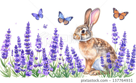 easter seamless pattern with rabbit, eggs 137764931