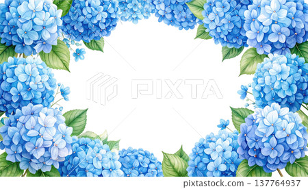 Illustration of a blue floral picture frame with leaf patterns. 137764937