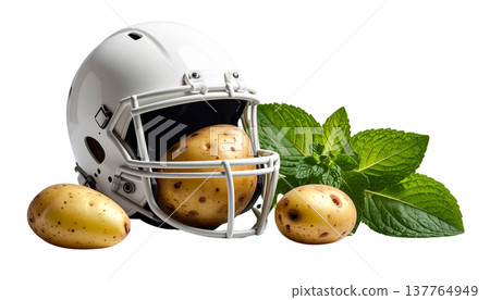 3D white football helmet on a white background. 3D white football helmet on a white background. 137764949