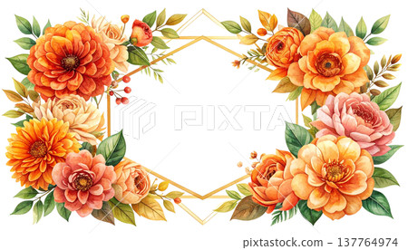 wildflower rose flower frame in a watercolor style 137764974
