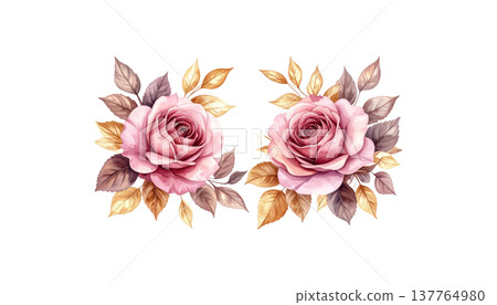 A beautiful bouquet of pink roses on a white background. 137764980