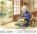 Senior woman relaxing with her cat 137765019