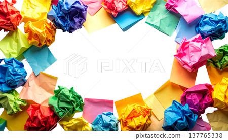 A crumpled, blank piece of paper is placed separately on a white background. A crumpled, blank piece of paper is placed separately on a white background. 137765338
