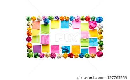 A crumpled, blank piece of paper is placed separately on a white background. A crumpled, blank piece of paper is placed separately on a white background. 137765339