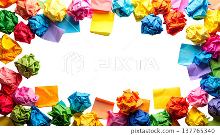 A crumpled, blank piece of paper is placed separately on a white background. A crumpled, blank piece of paper is placed separately on a white background. 137765340