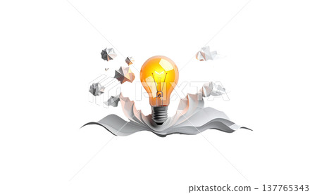 Origami paper light bulbs on a white background. 137765343
