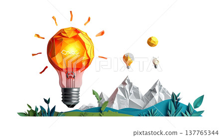 Origami paper light bulbs on a white background. Origami paper light bulbs on a white background. 137765344
